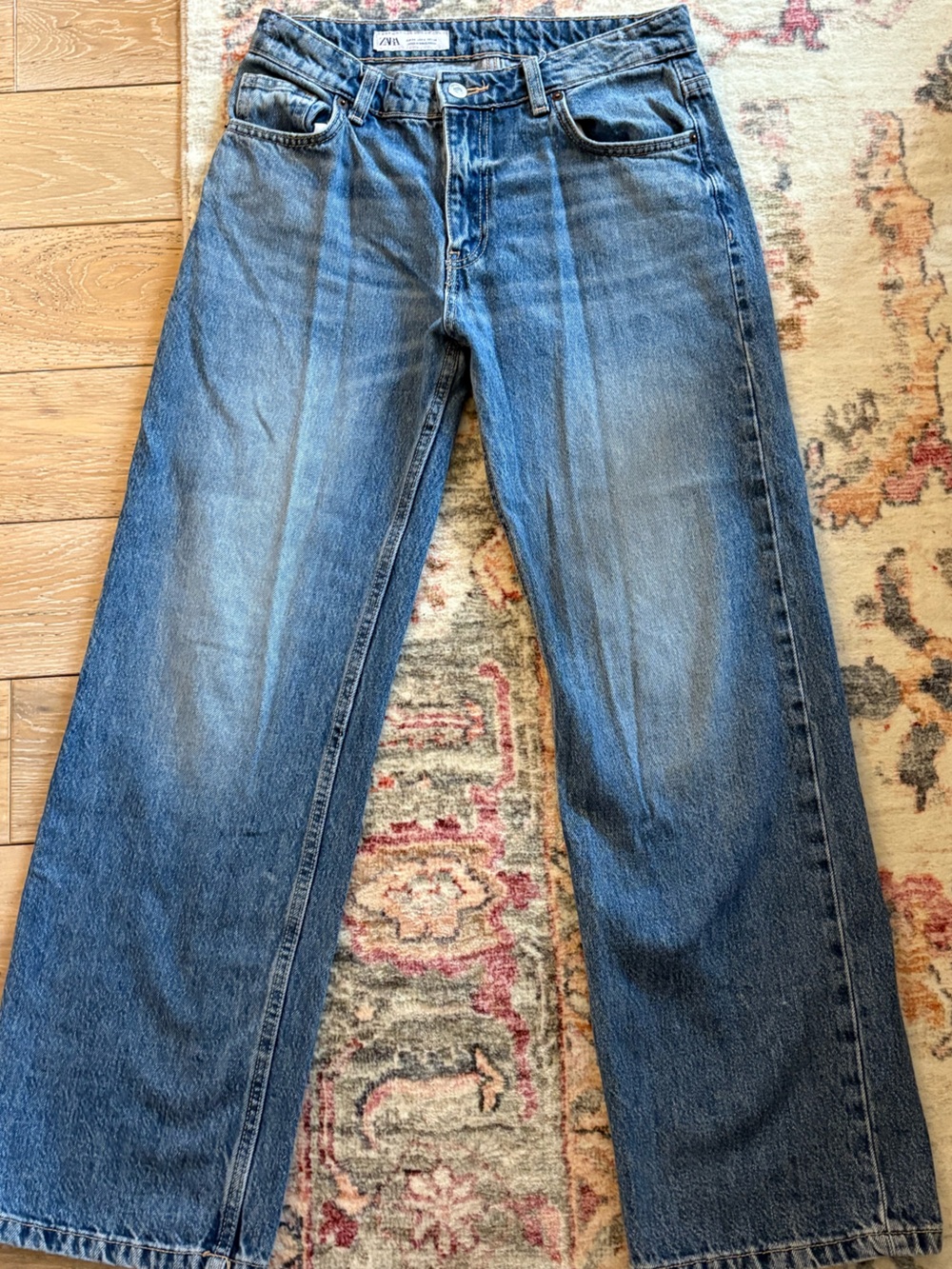 Zara Straight-Leg Washed Blue Jeans
